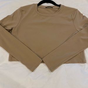Tan long sleeve crop top